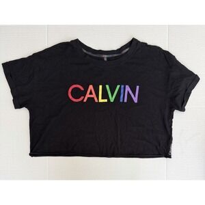 Calvin Klein Performance Women's Black Cropped T-shirt with Rainbow Logo Graphic